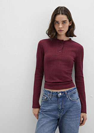 Düğme Detaylı Bordo Tişört 1613374-70427