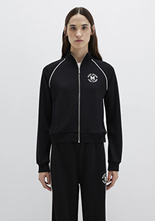 Biye Detaylı Fermuarlı Siyah Sweatshirt 1S10365-900