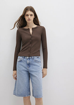 Düğme Detaylı Kahverengi Uzun Kollu Tişört 1613330-88067