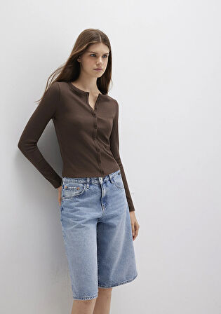 Düğme Detaylı Kahverengi Uzun Kollu Tişört 1613330-88067