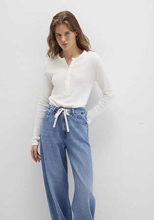 Düğme Detaylı Ekru Tişört 1613401-70057