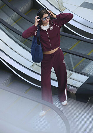 Biye Detaylı Fermuarlı Bordo Sweatshirt 1S10365-70393