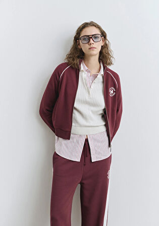 Biye Detaylı Fermuarlı Bordo Sweatshirt 1S10365-70393