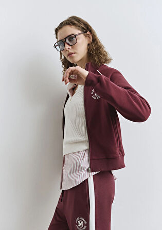 Biye Detaylı Fermuarlı Bordo Sweatshirt 1S10365-70393
