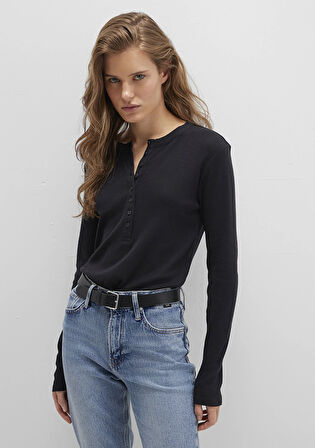 Düğme Detaylı Siyah Tişört 1613401-900