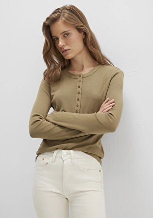 Düğme Detaylı Haki Tişört 1613401-71567