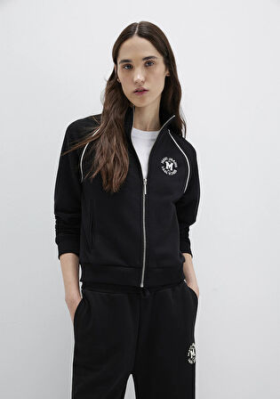 Biye Detaylı Fermuarlı Siyah Sweatshirt 1S10365-900