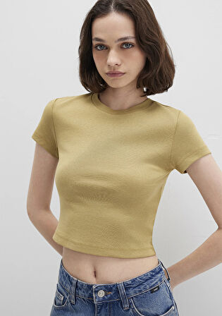 Sarı Basic Crop Tişört 1600814-70217