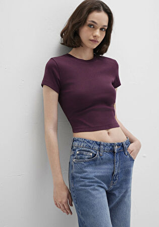 Bordo Basic Crop Tişört 1600814-70434