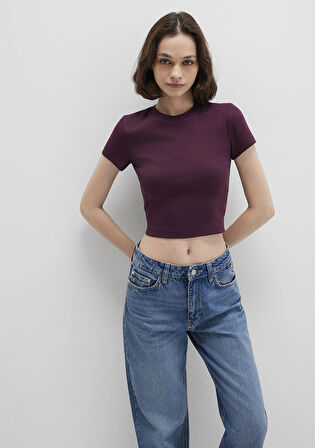 Bordo Basic Crop Tişört 1600814-70434