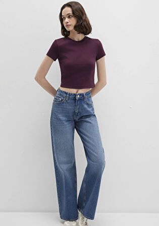 Bordo Basic Crop Tişört 1600814-70434