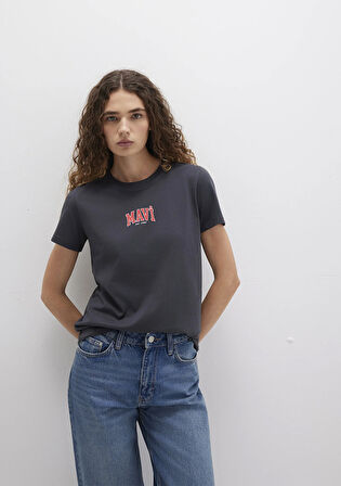 Mavi Logo Baskılı Antrasit Tişört 1613412-70087