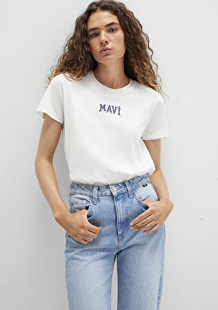 Mavi Logo Baskılı Beyaz Tişört 1613412-70057