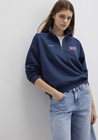Mavi Logo Baskılı Yarı Fermuarlı Lacivert Sweatshirt 1S10373-70488