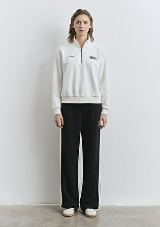 Mavi Logo Baskılı Yarı Fermuarlı Ekru Sweatshirt 1S10373-70057