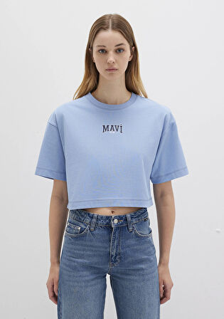 Mavi Logo Baskılı Mavi Crop Tişört 1613411-70831