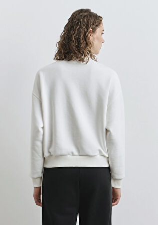 Mavi Logo Baskılı Yarı Fermuarlı Ekru Sweatshirt 1S10373-70057