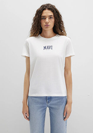 Mavi Logo Baskılı Beyaz Tişört 1613412-70057