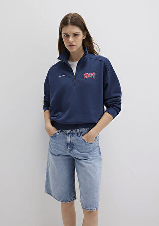 Mavi Logo Baskılı Yarı Fermuarlı Lacivert Sweatshirt 1S10373-70488