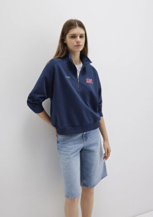 Mavi Logo Baskılı Yarı Fermuarlı Lacivert Sweatshirt 1S10373-70488