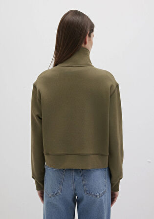 Yarı Fermuarlı Haki Sweatshirt 1S10391-71589