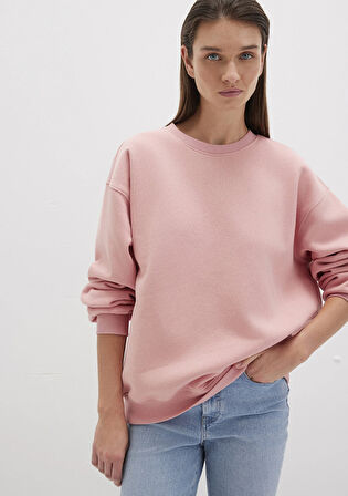 Bisiklet Yaka Pembe Basic Sweatshirt 1610198-91003