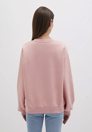 Bisiklet Yaka Pembe Basic Sweatshirt 1610198-91003
