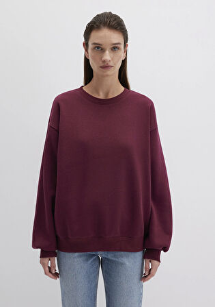 Bisiklet Yaka Bordo Basic Sweatshirt 1610198-70415