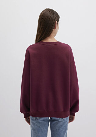 Bisiklet Yaka Bordo Basic Sweatshirt 1610198-70415