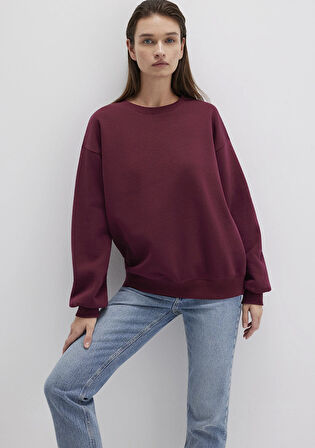 Bisiklet Yaka Bordo Basic Sweatshirt 1610198-70415