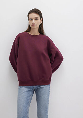 Bisiklet Yaka Bordo Basic Sweatshirt 1610198-70415