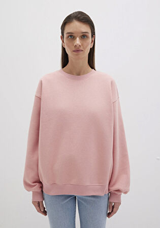 Bisiklet Yaka Pembe Basic Sweatshirt 1610198-91003