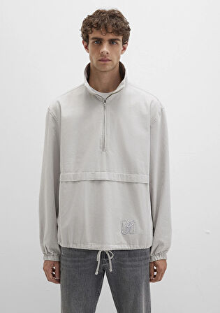 Yarı Fermuarlı Kanguru Cepli Gri Sweatshirt 0211684-70074