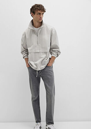 Yarı Fermuarlı Kanguru Cepli Gri Sweatshirt 0211684-70074