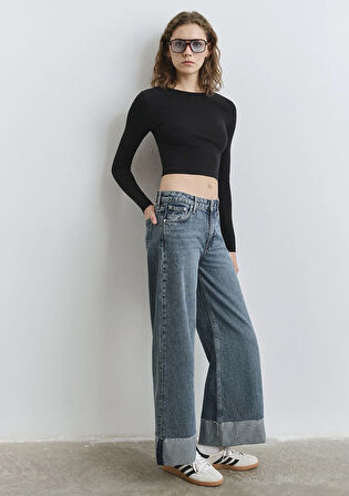 Emilia Classic Denim Puslu Koyu Mavi Jean Pantolon 1012641-90118