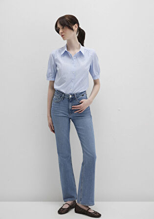 Kısa Kollu Çizgili Mavi Gömlek 1210060-90700