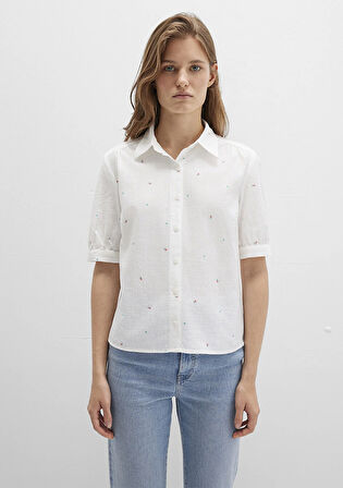 Çiçek Baskılı Beyaz Gömlek 1210060-90701