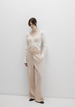 Çizgili Bej Pantolon 1011024-90719