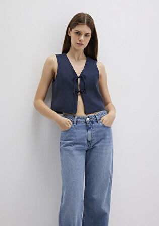 Bağcıklı Lacivert Bluz 1211200-82318