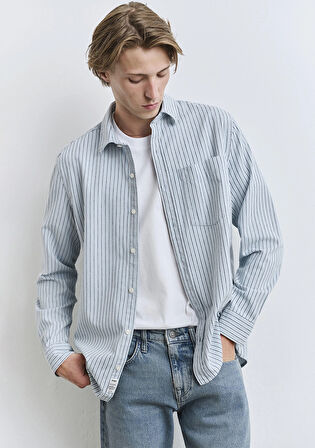 Mavi 0211696-90915 Çizgili Mavi Gömlek