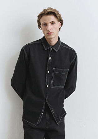 Dikiş Detaylı Siyah Gömlek 0211688-90850