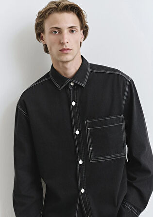 Dikiş Detaylı Siyah Gömlek 0211688-90850