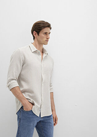 Mavi 0211692-90940 Çizgili Bej Gömlek