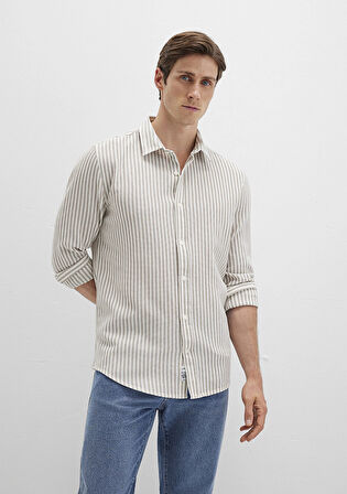 Mavi 0211692-90940 Çizgili Bej Gömlek