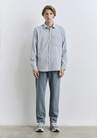 Mavi 0211696-90915 Çizgili Mavi Gömlek