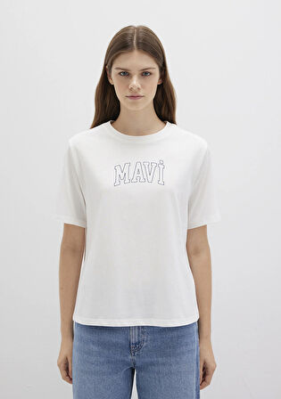 Mavi Logo Baskılı Ekru Tişört 1613564-70057