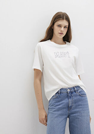 Mavi Logo Baskılı Ekru Tişört 1613564-70057