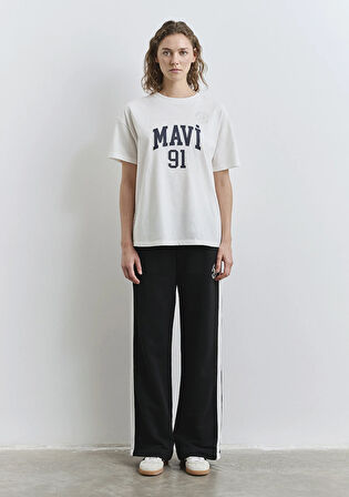 Mavi Logo Baskılı Ekru Tişört 1613333-70057