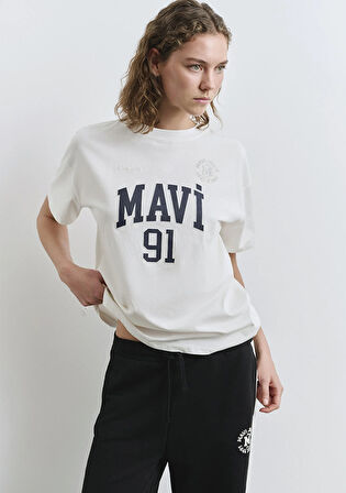 Mavi Logo Baskılı Ekru Tişört 1613333-70057