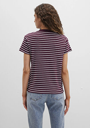 Mavi Logo Baskılı Çizgili Bordo Tişört 1613562-87982